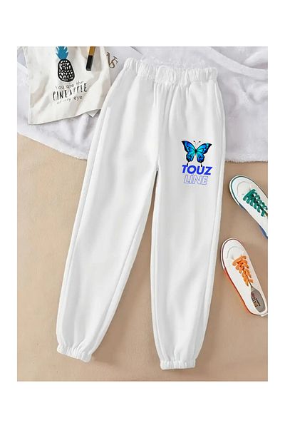 Touz Moda Pantaloni de sport unisex cu picior alb cu imprimeu Butterfly Line