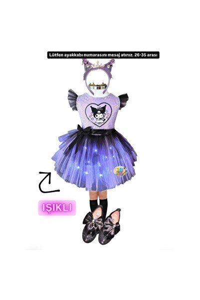3b kids kuromi ışıklı elbise kostüm kuromi taç kuromi siyah babet kuromi siya...