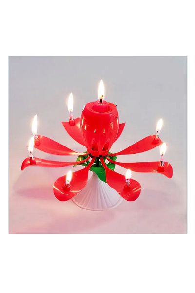 Generic Sparkling Rose Flower Birthday Candle with Music, No Batteries Required