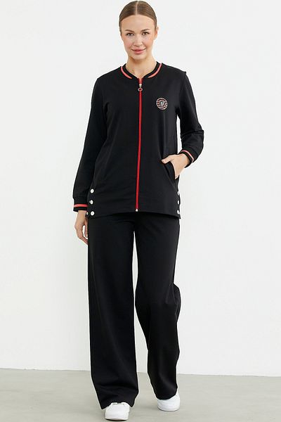 Sementa Snap Detailed Ribbed Tracksuit - Black