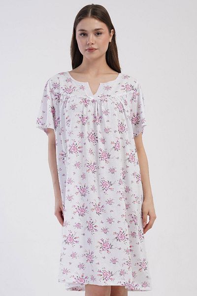 VİENETTA Women's Plus Size Short Sleeve Pink Nightgown 100% Cotton
