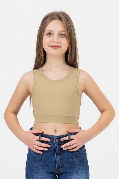 DMB BOYS & GIRLS Thick Strap Stretch Cotton Comfortable Athlete Crop Tank Top Girls' Body Suitable for Daily Use