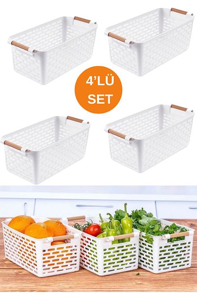 Palica White 4-Piece Multi-Purpose Organizer Basket Set for Kitchen, Bathroom, Office and Wardrobe Organizer