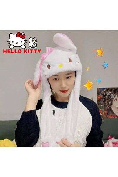 MJ TOYS Sanrio Kuromi Hello Kitty Şapka Kulakları Hareket Eden Şapka Işıklı Modlu Peluş Bere Şapka