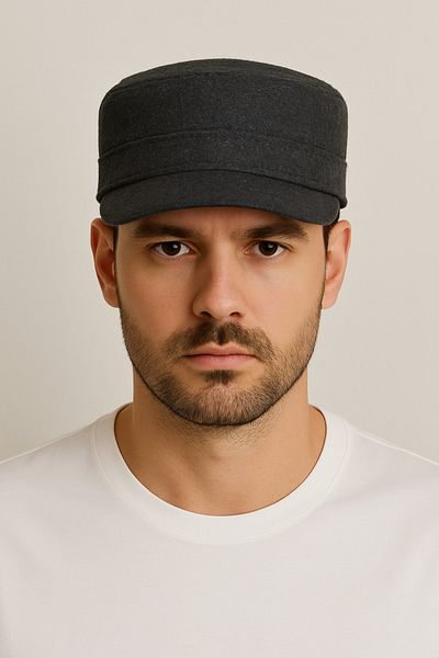 CosmoOutlet Men's Smoked Color Stylish and Modern Military Style Wool Fabric Castro Hat