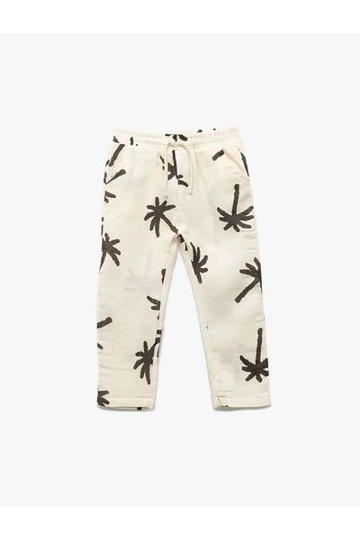 Koton Lace-Up Waist Cotton Pocket Palm Patterned Trousers