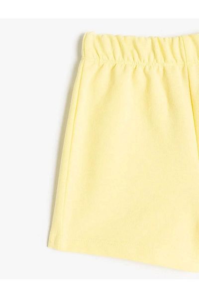 Koton Elastic Waist Cotton Blended Yellow Baby Girl Shorts 5Smg40061Ak