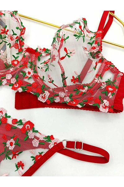 La Linaa Glory Floral Print Thong Panty Bra Set
