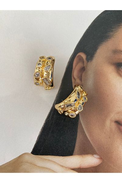 Pinery Jewels Pair of Half Hoop Earrings with Oval and Baguette Stones