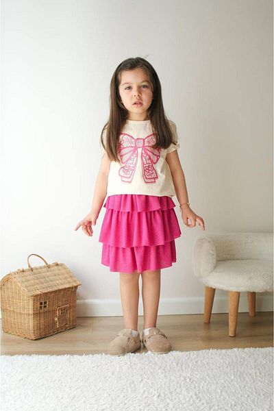 tunays shopping Girl's Pink Skirt Bow Detailed Suit