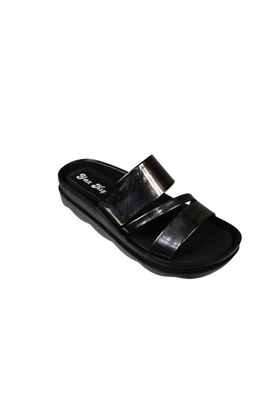 Yaz Kış Ayakkabı Yazkiş Women's Black Platinum Patent Leather Comfortable Sole Slippers