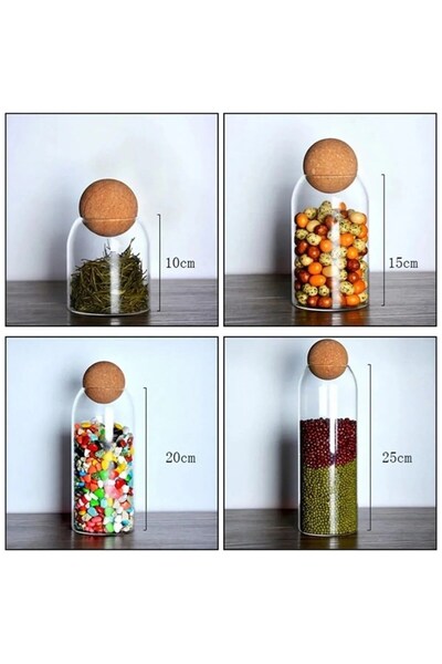 Reoona 4-Piece Glass Jar and Spice Container Set with Cork Lids, Flat (500-700-1000-1250 ml)