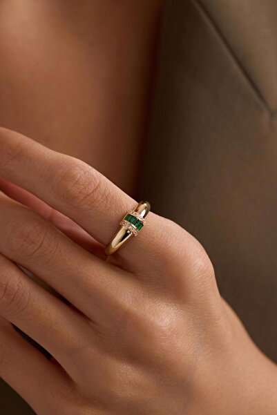 Bayar Gold 14 Ayar Altın Yeşil Taşlı Yüzük