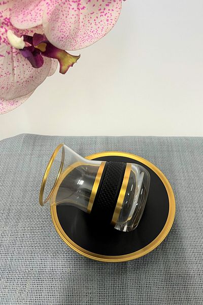 DECOSTYLE İrem Dante Black Decor Handwork 12 Pieces Tea Set 132 Cc