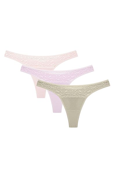 Penti Chiloți tanga multicolori din bumbac, cu detalii din dantelă, tonuri naturale