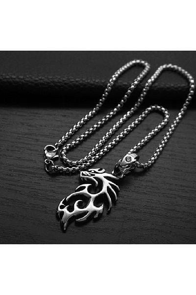 Viking Dragon Design Nordic Mythology Tarnish & Rust Free 316L Steel Men's Necklace