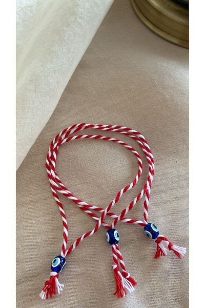 BAE ATOLYE 3 Pieces Evil Eye Beaded Martenitska Red and White Lucky Bracelet - March Thread Wishing Bracelet