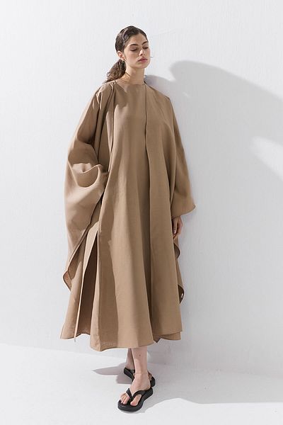 Hooopstore Lyocell Linen Bat Sleeve Μακρύ Γαλακτοκομικό Καφέ Κιμονό