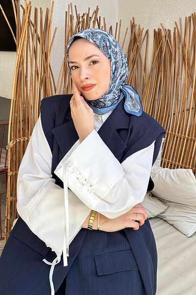 lamelif Eșarfă moale cu model retro albastru