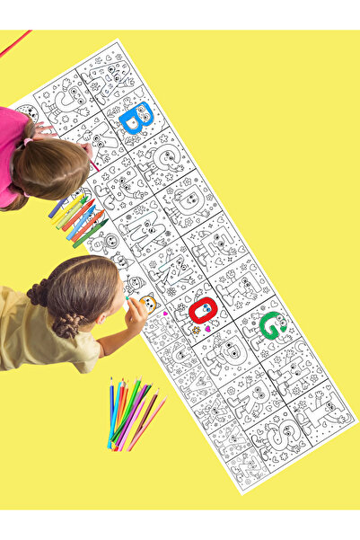 matkid İngilizce Alfabe ve Rakamlar Dev Boyama Kağıdı 2 Metre