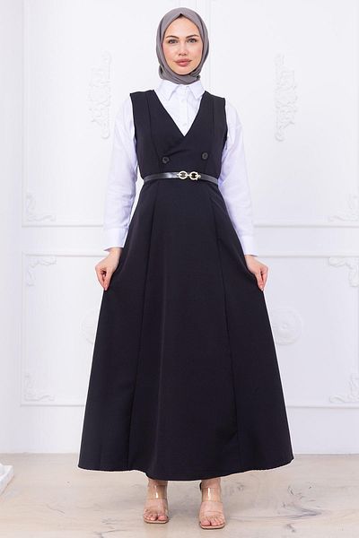 hafsamina Belted Buttoned Gilet Black Hm2741