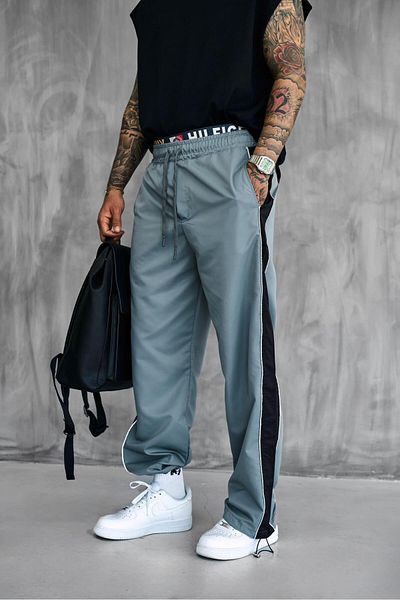 ablukaonline Men's Striped Baggy Fit Technical Trousers Gray