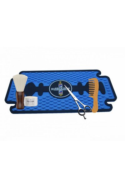 OEM Partner Anti-Slip Mat for Barber Tools 32 x 16 cm Black/Blue SoftPVC SPC 207
