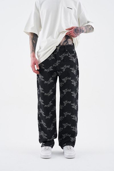 Machinist Men's Flower Patterned Jean Black