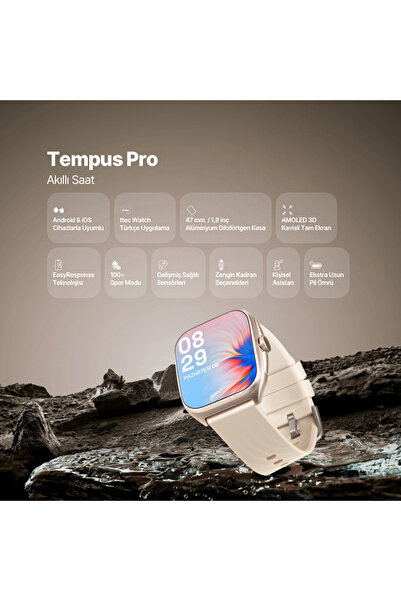 Ttec Tempus Pro  47mm Kavisli AMOLED Ekranlı Dikdörtgen Alüminyum Kasa 2SW07