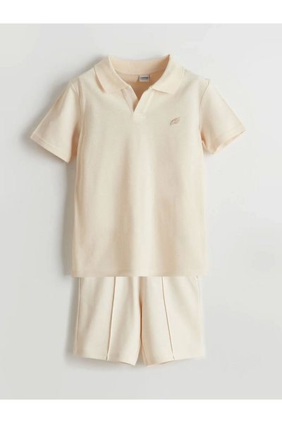 LC Waikiki Lcw Kids Beige Polo Neck Cotton Boys T-Shirt and Shorts