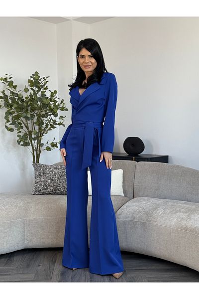 RAMONA BADESCU EXCLUSIVE Elegant Set with Lapel and Blue Wide Pants