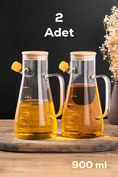 Porsima 2 قطعة زجاجة زيت زيتون وزيت سائل - وعاء صلصة زجاجي مع غطاء من الخيزران المفرغ