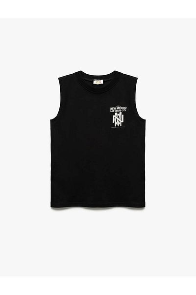 Koton Tricou fără mâneci pentru băiat negru cu decolteu cu imprimeu 5skb30001tk