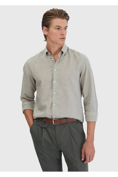 Ramsey Gray Plain Casual Fit Woven Casual Cotton Blend Shirt