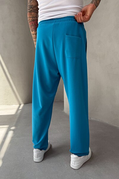 MADZEYMODA Ανδρικό φαρδύ παντελόνι με γρασίδι με λεπτομέρεια Lycra Blue Jogger KE-5063