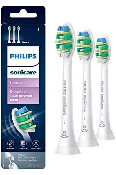 Philips Sonicare Intercare replacement toothbrush heads, HX9003/65, BrushSync technology, White 3-pk