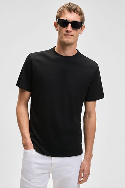 GRIMELANGE Mocassin Men's 100% Cotton Relaxed Fit Round Neck Short Sleeve Black T-Shirt