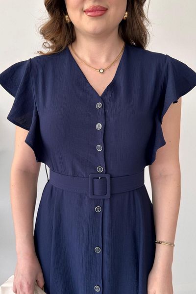 MaziButik Rochie texturată cu mâneci cu volan, bleumarin