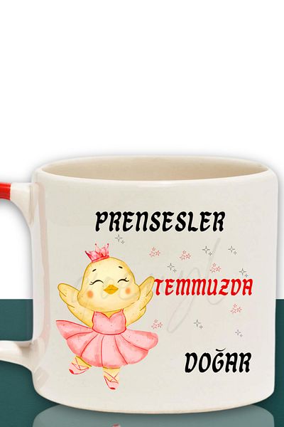 qoeuyl boutique Princesses Are Born This Month Printed Birthday Gift for Friend, Lover Red Handled Mug Cup