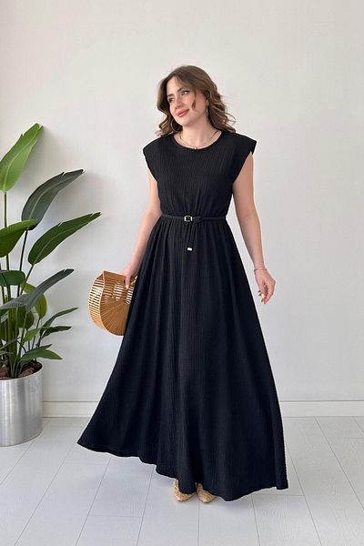 MaziButik Μαξιλαράκι Φόρεμα Seersucker Μαύρο