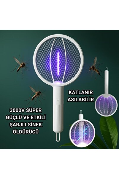 Polham 1200mAh Şarjlı 3000V Katlanabilir Ultra Güçlü Sinek ve Sivrisinek Öldü...