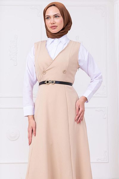 hafsamina Ζώνη με κουμπιά Gilet Beige HM2741