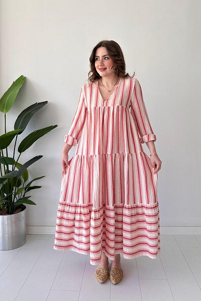 MaziButik Striped Bohemian Dress Red