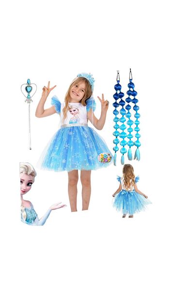 3b kids Frozen Elsa pufos rochie scurtă Costum Team elsa blue bubble hair set elsa tiara bagheta
