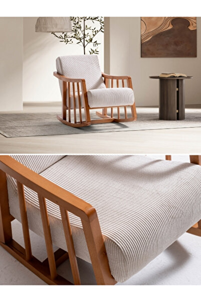 AlfaCountry Mobilya Ahşap Ayaklı Sallanan Berjer Koltuk