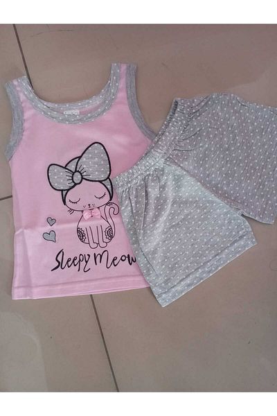 HİKMET Summer Girls Cotton Top Pjs with Strap Shorts Homewear