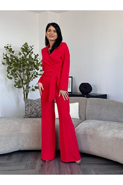 RAMONA BADESCU EXCLUSIVE Elegant Set with Lapel and Red Wide Leg Pants