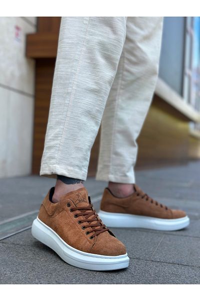 MehLey ML0547 Мъжки спортни обувки с дебела висока подметка, кафяви, с връзки