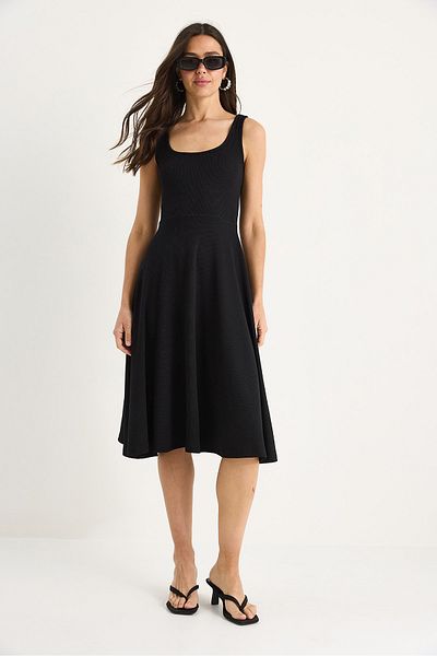 Bianco Lucci Women's U-Neck Strap Ribbed Flared Dress 477 60283393