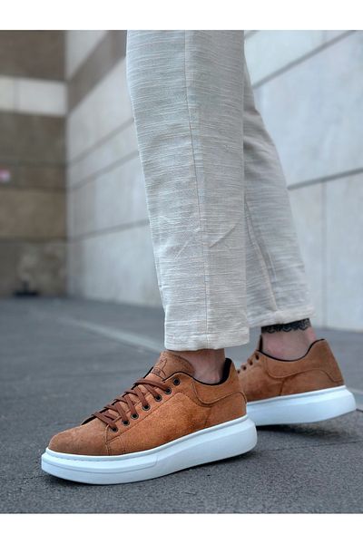 MehLey ML0547 Мъжки спортни обувки с дебела висока подметка, кафяви, с връзки